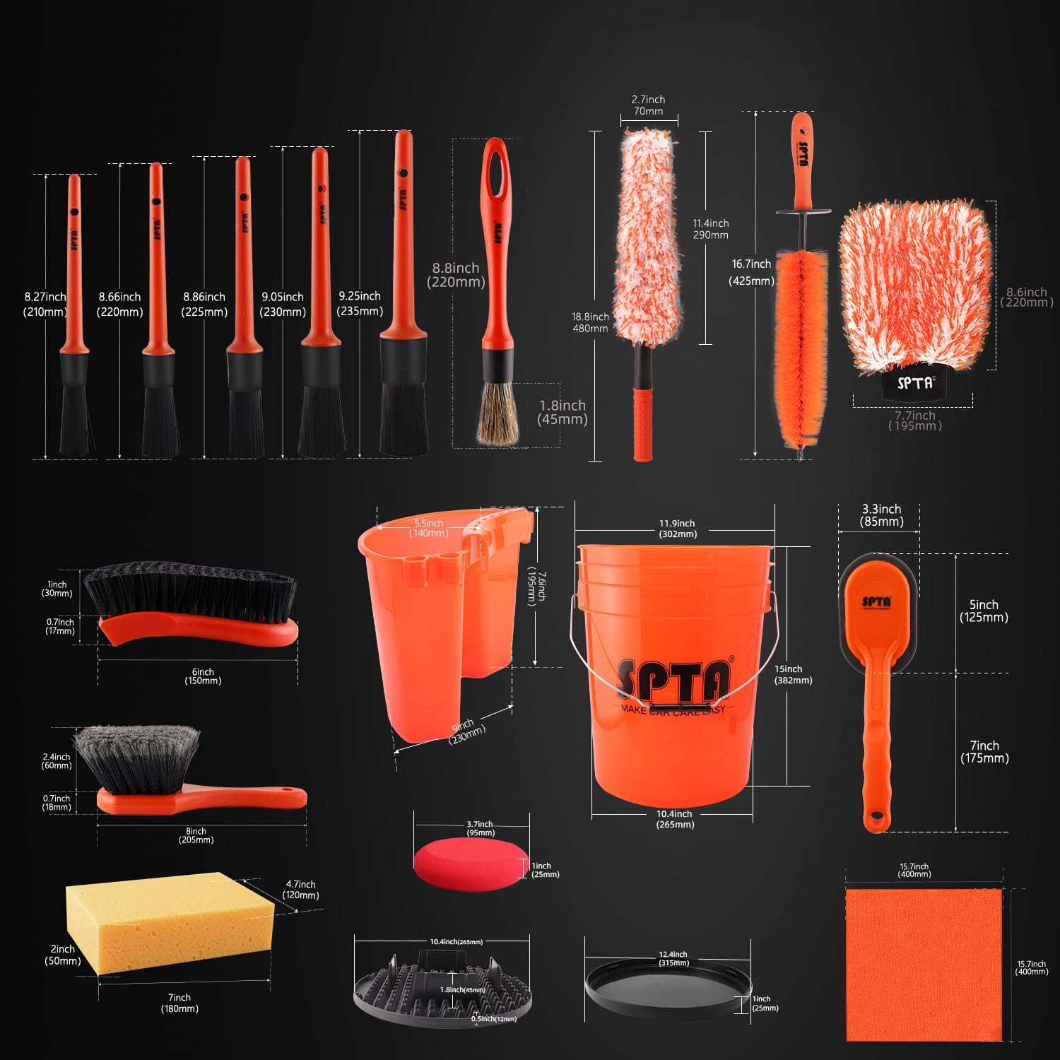 SPTA 33Pcs Car Wash 20L Bucket – обзор и цена Interior Detailing Kit